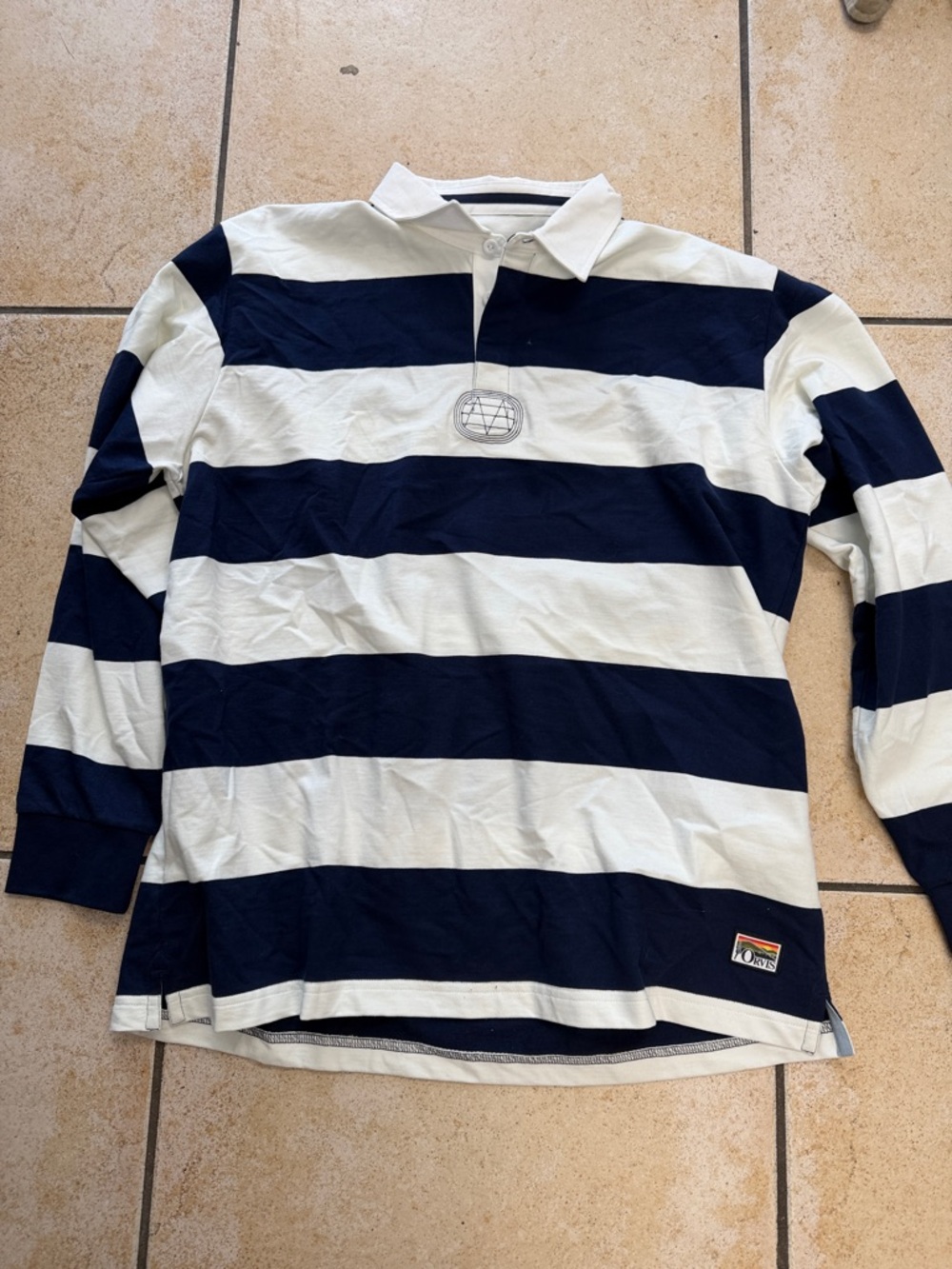 Orvis Navy & White Striped Long-Sleeve Polo